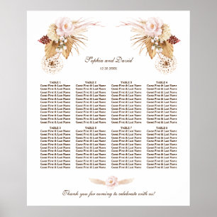Blush Bloemen Pampas Grass Bruiloft Zitkaarten Poster