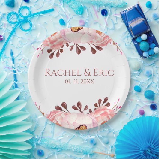 Blush Bloemen Papier Bord met aangepaste namen (Feest)