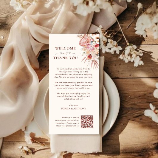 Blush Bloemen QR Code Trouwbedankkaart Bedankkaart