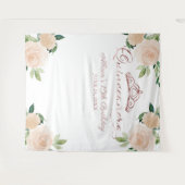 Blush Bloemen Quinceanera Achtergrond Wandkleed (Voorkant (horizontaal))