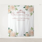 Blush Bloemen Quinceanera Achtergrond Wandkleed (Voorkant)