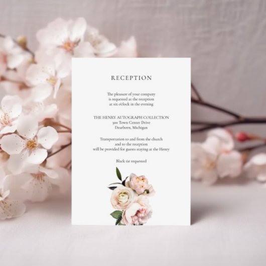 Blush Bloemen Receptie Kaart – Romantisch Bruids