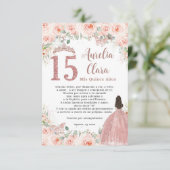 Blush Bloemen Roos Goud Quinceañera 15 Gebed Kaart (Staand voorkant)
