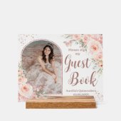 Blush Bloemen Roos Goud Quinceanera 16 Gastboek Acryl Bord (Voorkant)