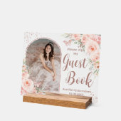 Blush Bloemen Roos Goud Quinceanera 16 Gastboek Acryl Bord (Hoek)