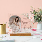 Blush Bloemen Roos Goud Quinceanera 16 Gastboek Acryl Bord (Huwelijk)