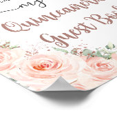 Blush Bloemen Roos Goud Quinceanera Gastboek Teken Poster (Hoek)