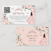 Blush Bloemen Roos Goud Quinceañera Gift Registry Informatiekaartje (Voorkant / Achterkant)