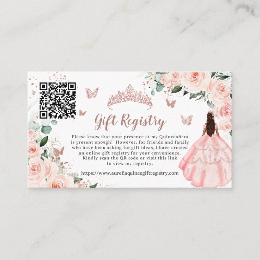 Blush Bloemen Roos Goud Quinceañera Gift Registry Informatiekaartje (Voorkant)