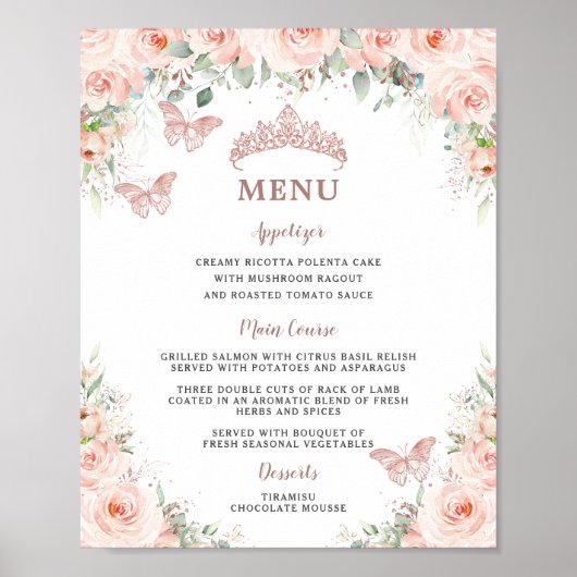 Blush Bloemen Roos Goud Quinceanera Verjaardagsmen Poster (Voorkant)