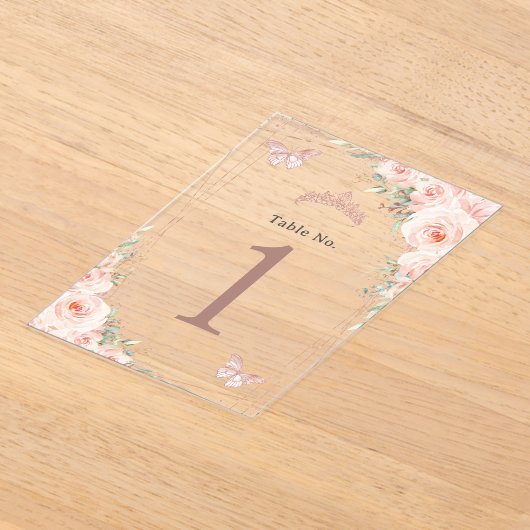 Blush Bloemen Roos Goud Quinceanera XV Tafelnummer (Laagn)