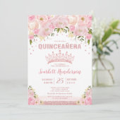 Blush Bloemen Roos Goud Roze Glitter Quinceanera Kaart (Staand voorkant)