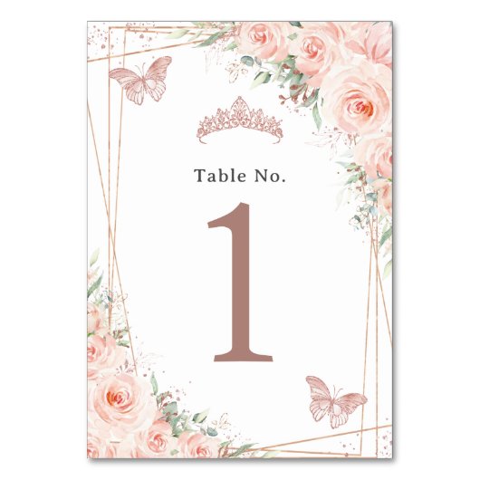 Blush Bloemen Roos Goud Verjaardag Quinceanera Kaart (Voorkant)