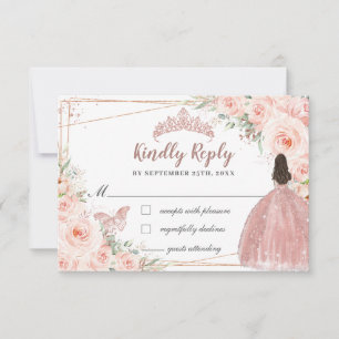 Blush Bloemen Roos Gouden Jurk 16 Quinceañera Reag RSVP Kaartje
