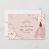 Blush Bloemen Roos Gouden Jurk 16 Quinceañera Reag RSVP Kaartje (Achterkant)