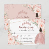 Blush Bloemen Roos Gouden Jurk 16 Quinceañera Reag RSVP Kaartje (Voorkant / Achterkant)