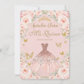 Blush Bloemen  Roos gouden jurk Quinceañera Kaart (Achterkant)