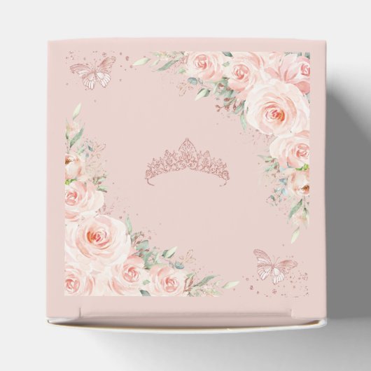 Blush Bloemen Roos Gouden Vlinders Quince XV Mini Bedankdoosjes (Bovenkant)