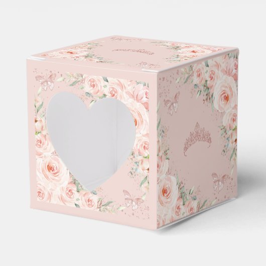 Blush Bloemen Roos Gouden Vlinders Quince XV Mini Bedankdoosjes (Voorkant Zijde)