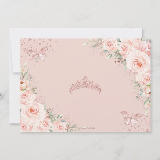 Blush Bloemen Roos Goudzoet 16 Quince Vlinders Save The Date (Achterkant)