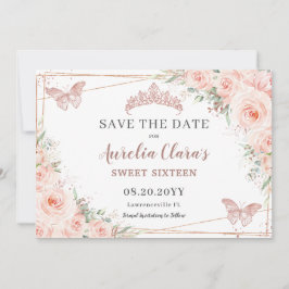 Blush Bloemen Roos Goudzoet 16 Quince Vlinders Save The Date