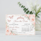 Blush Bloemen Roos Quinceanera Sweet 16 Calendar Save The Date (Staand voorkant)