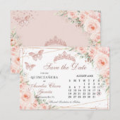 Blush Bloemen Roos Quinceanera Sweet 16 Calendar Save The Date (Voorkant / Achterkant)