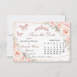 Blush Bloemen Roos Quinceanera Sweet 16 Calendar Save The Date