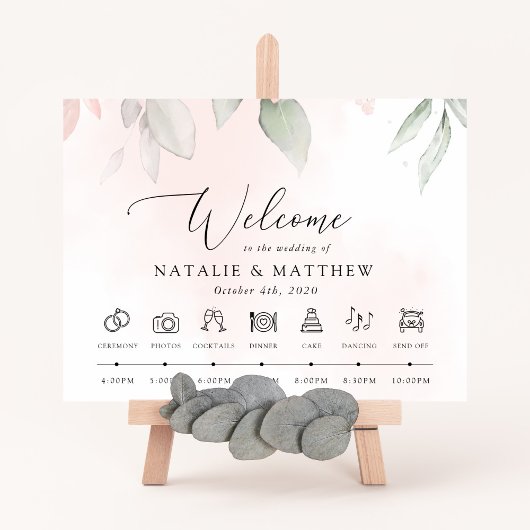 Blush bloemen, roze bloemen, bruiloft tijdlijn poster