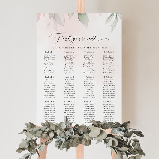 Blush Bloemen, Roze Bloemen, Bruiloft Zitkaarten Poster