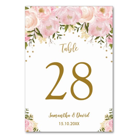 Blush Bloemen Roze Goud Trouwtafel Nummer Kaart (Voorkant)