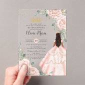 Blush Bloemen Roze Jurk Princess Gown Quinceanera Acryl Uitnodigingen (Insitu (Draagbaar))