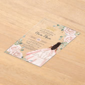 Blush Bloemen Roze Jurk Princess Gown Quinceanera Acryl Uitnodigingen (Laagn)