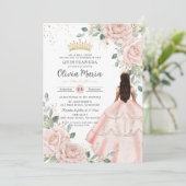 Blush Bloemen Roze Jurk Princess Gown Quinceañera Kaart (Staand voorkant)