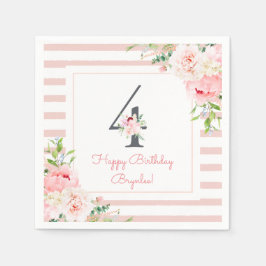 Blush Bloemen Roze Streep 4e Verjaardagsfeest Servet