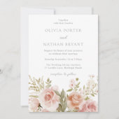 Blush Bloemen Rozen Elegante bruiloft Kaart (Voorkant)