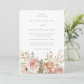 Blush Bloemen Rozen Elegante bruiloft Kaart (Staand voorkant)