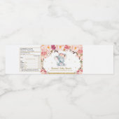 Blush Bloemen Rozen Schattige Olifant Baby shower Waterfles Etiket (Enkel label)