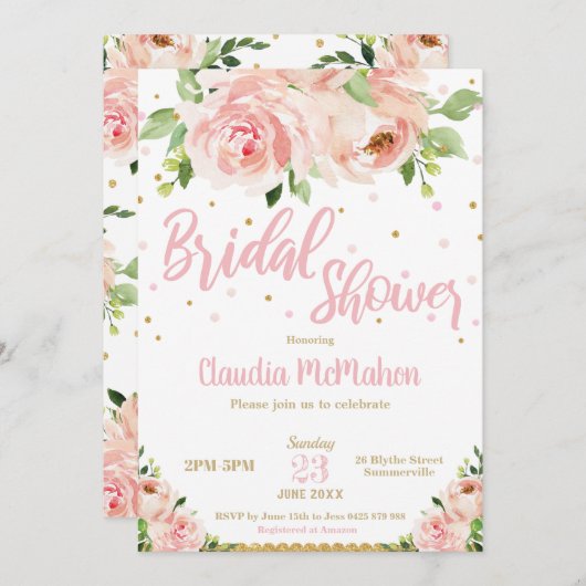 Blush Bloemen Rozen Vrijgezellenfeest Roze en Goud Kaart (Voorkant / Achterkant)