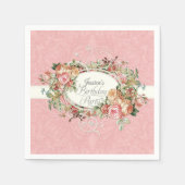 Blush Bloemen Rozen w Script Verjaardagsfeest Servet (Voorkant)