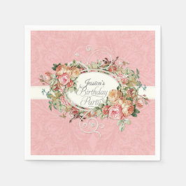  Blush Bloemen Rozen w Script Verjaardagsfeest Servet