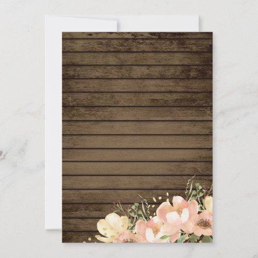 Blush Bloemen Rustiek Hout Waterverf bruiloft Kaart (Achterkant)