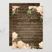 Blush Bloemen Rustiek Hout Waterverf bruiloft Kaart (Voorkant / Achterkant)