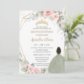 Blush Bloemen Salie Groen Bruin Prinses Quinceañer Kaart (Staand voorkant)