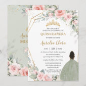 Blush Bloemen Salie Groen Bruin Prinses Quinceañer Kaart (Voorkant / Achterkant)