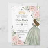 Blush Bloemen Salie Groene Prinses Gown Quinceañer Kaart (Voorkant)