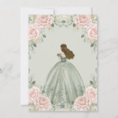 Blush Bloemen Salie Groene Prinses Gown Quinceañer Kaart (Achterkant)