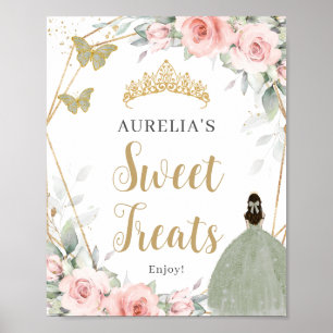 Blush Bloemen Salie Groene Quinceanera Zoete trakt Poster