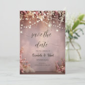 Blush Bloemen Slingerlichten Save The Date (Staand voorkant)