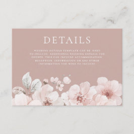 Blush bloemen & stoffige roze bruiloft details informatiekaartje
